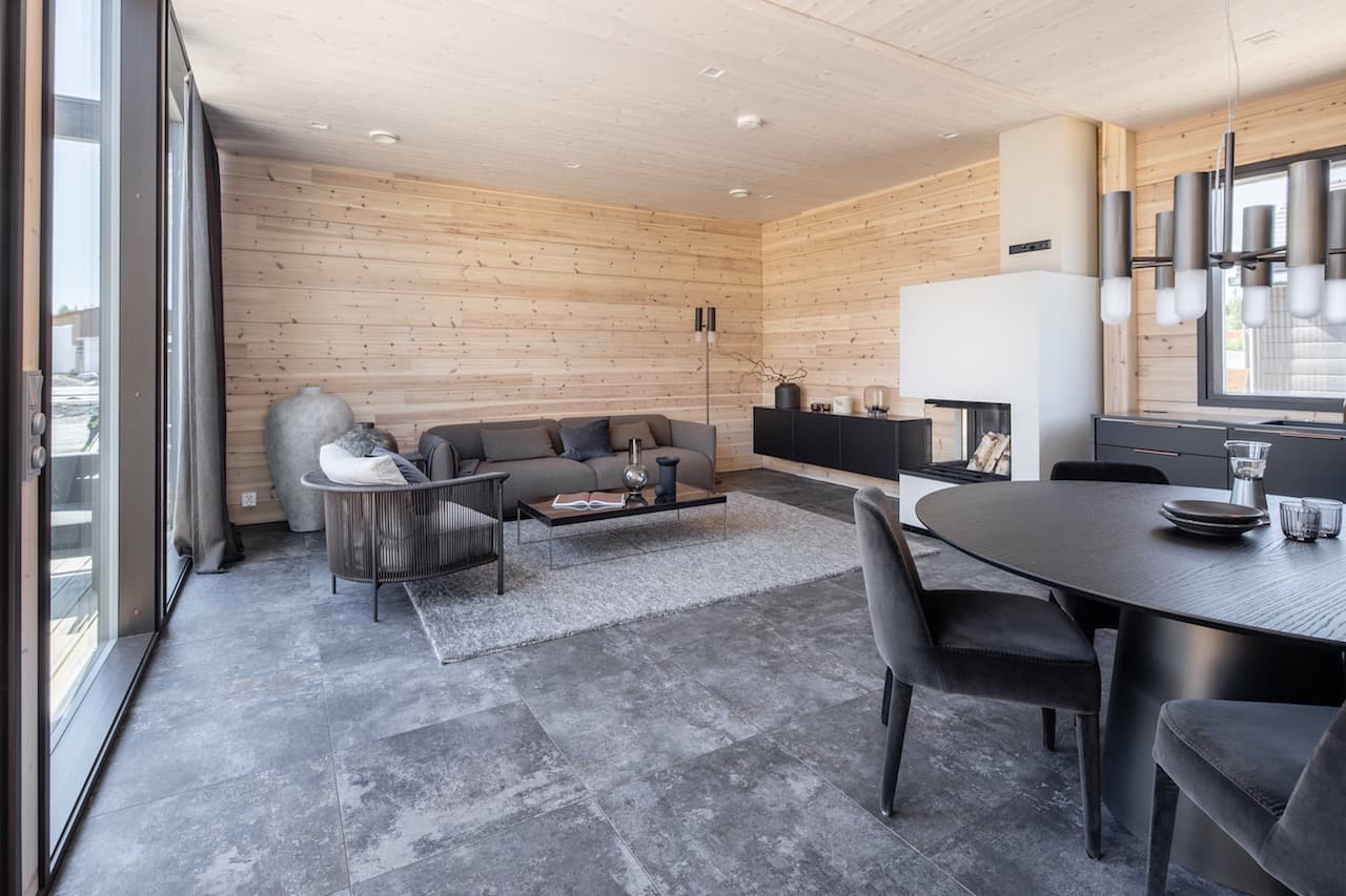 Dřevostavby Kontio - rodinný dům Hill House - obývací pokoj