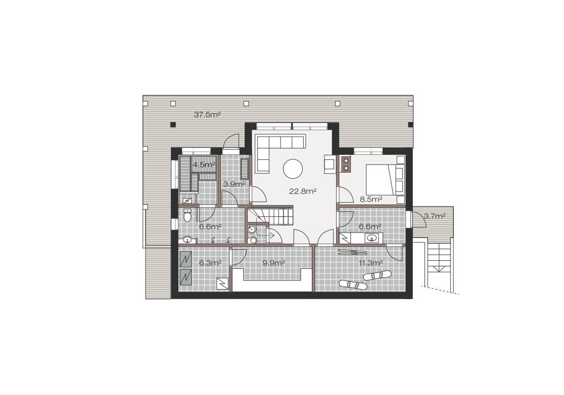 Luxury KONTIO log home, basement plan