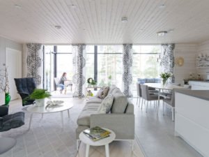 Dřevostavby Kontio Glasshouse 150 obývací pokoj